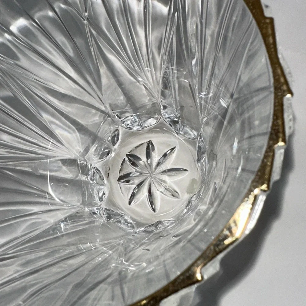Vintage Cut Crystal Bowl Gold 4
